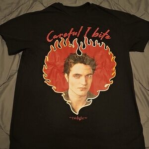 The Twilight Saga Edward Black Graphic Tee with Red Flame Print